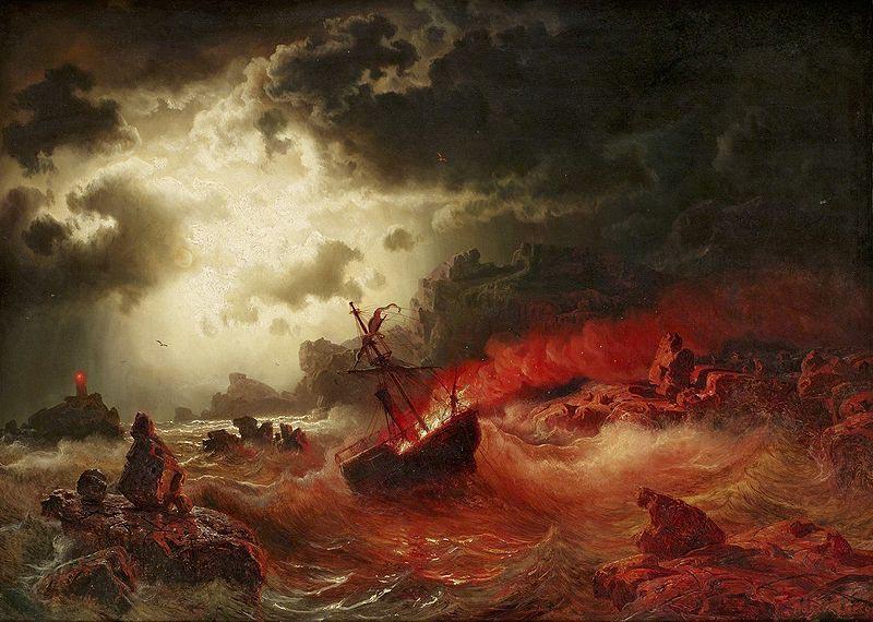 marcus larson Nattlig marin med brinnande fartyg oil painting image
